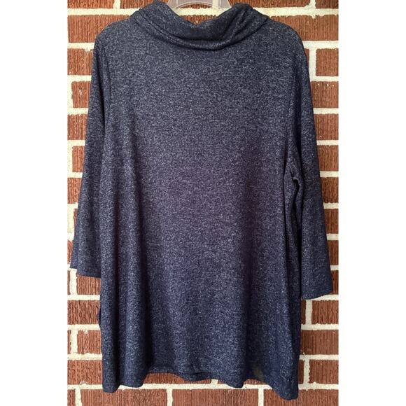 Chico’s Blue Fuzzy Cowl Neck Long Sleeve Knit Top with Pockets Size 2 (Large) - Picture 2 of 3